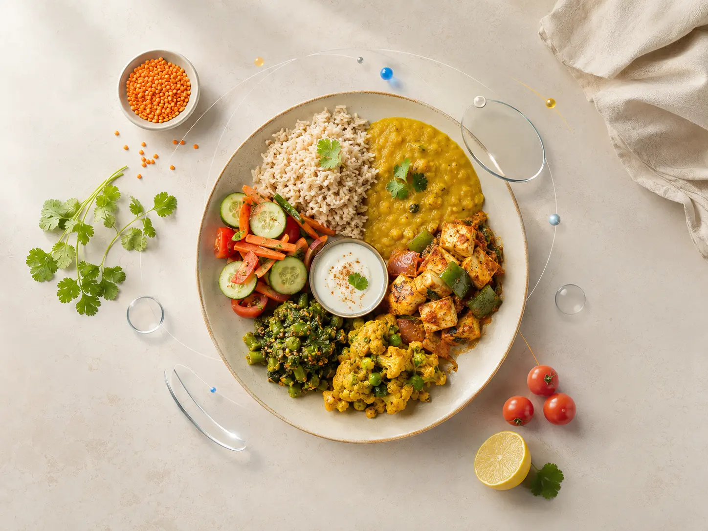 Indian nutrition ingredients and meal preparation