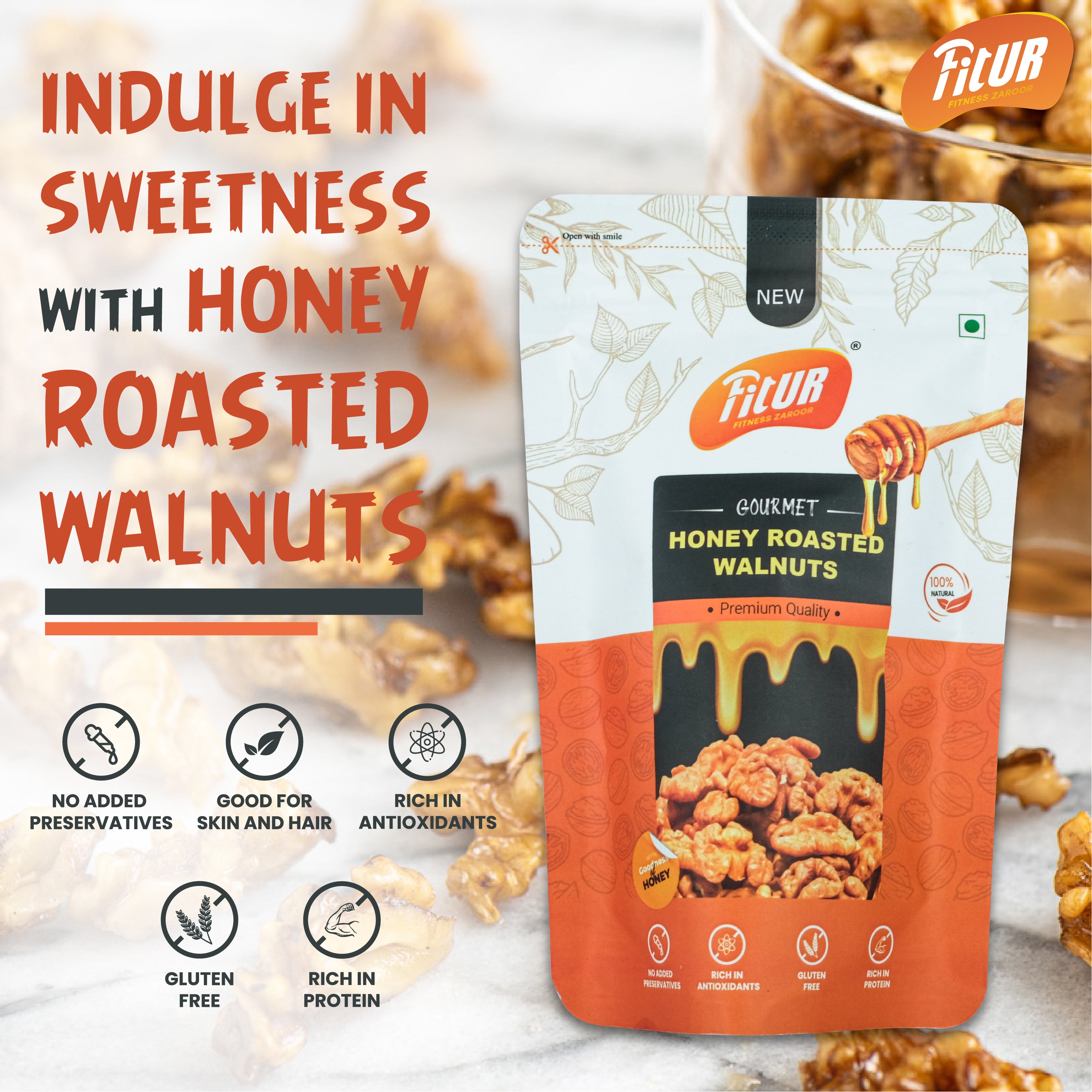 Honey Roasted Walnuts | Super Delicious & Healthy | 80 gm Pack