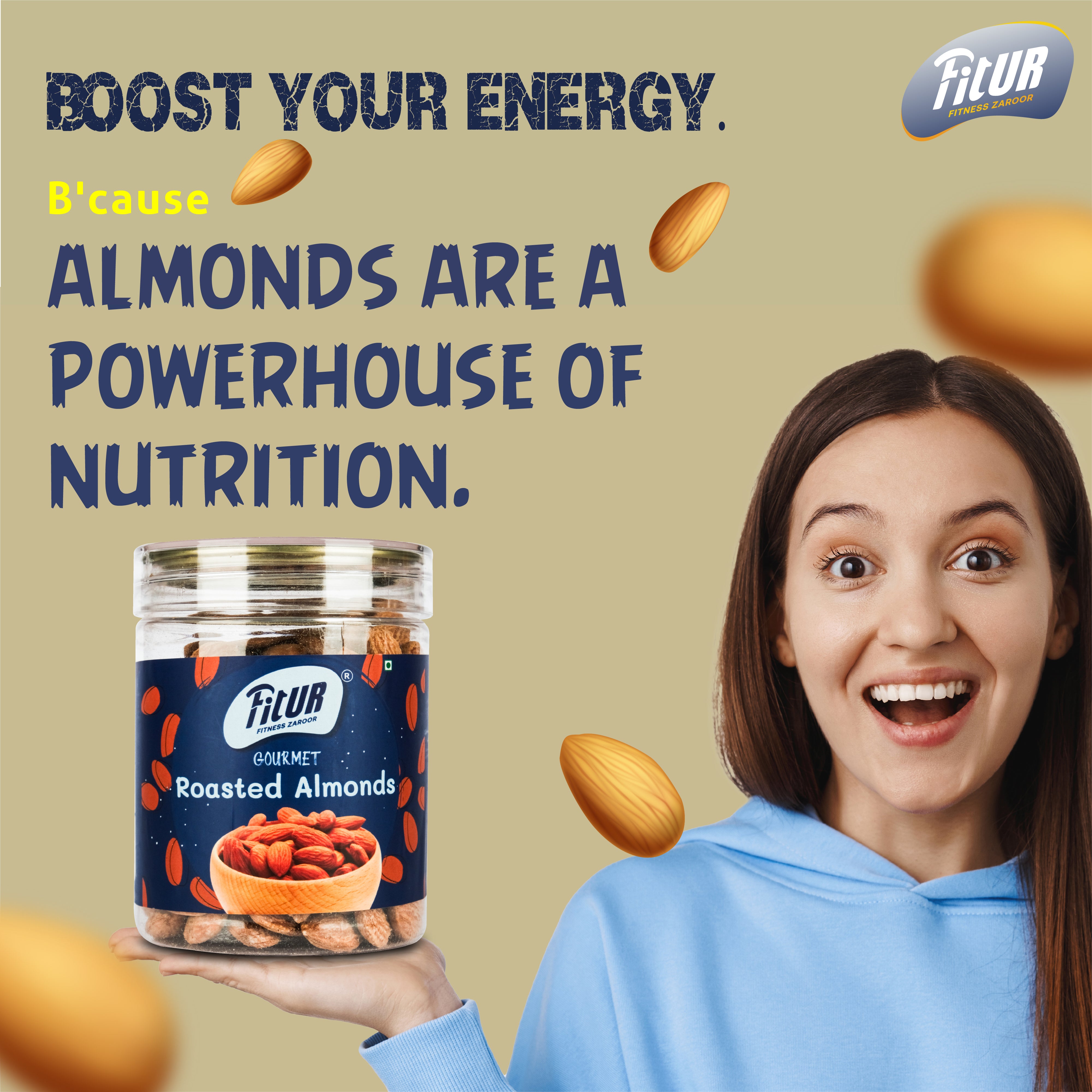 Premium Quality Roasted Almonds | Jumbo Size | 250 gm Pack