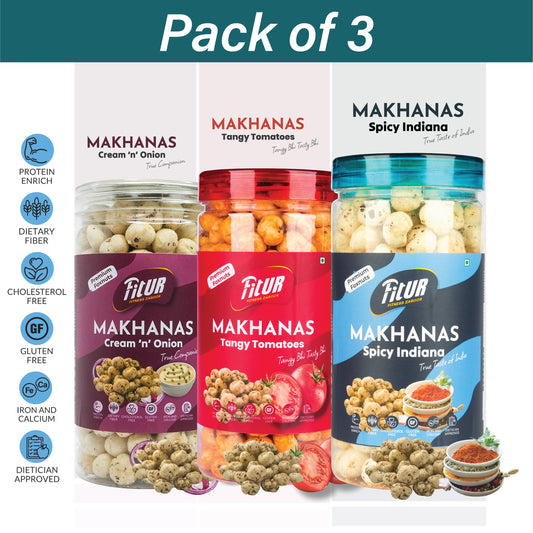 Makhana Tangy Tomato + Cream n Onion + Spicy Indiana | Pack of 3