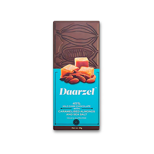 Daarzel 45% Mild Dark Chocolate with Caramelised Almonds with Sea Salt