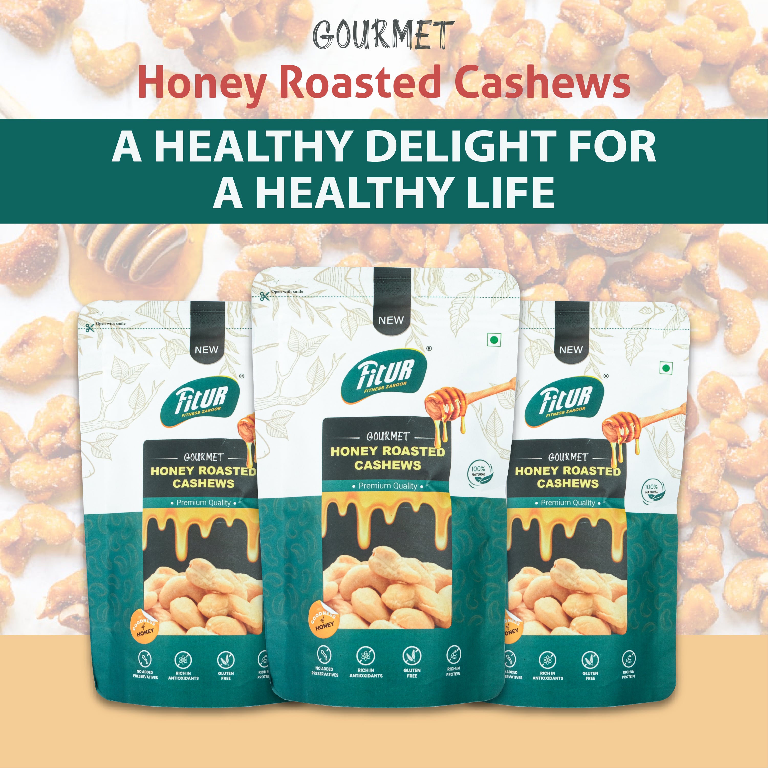 Super Delicious & Healthy Honey Roasted Cashews | 80 gm Pack