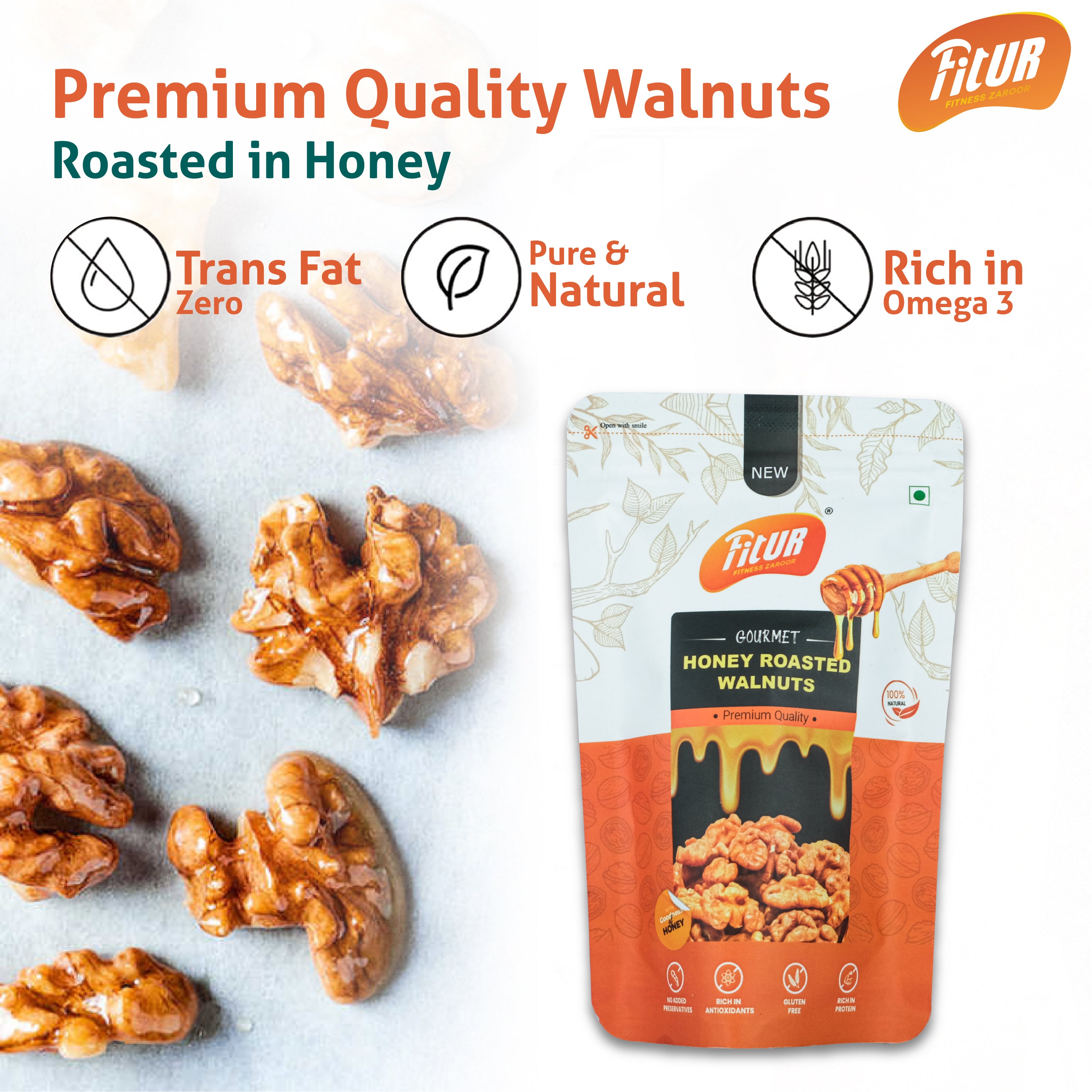 Honey Roasted Walnuts | Super Delicious & Healthy | 80 gm Pack