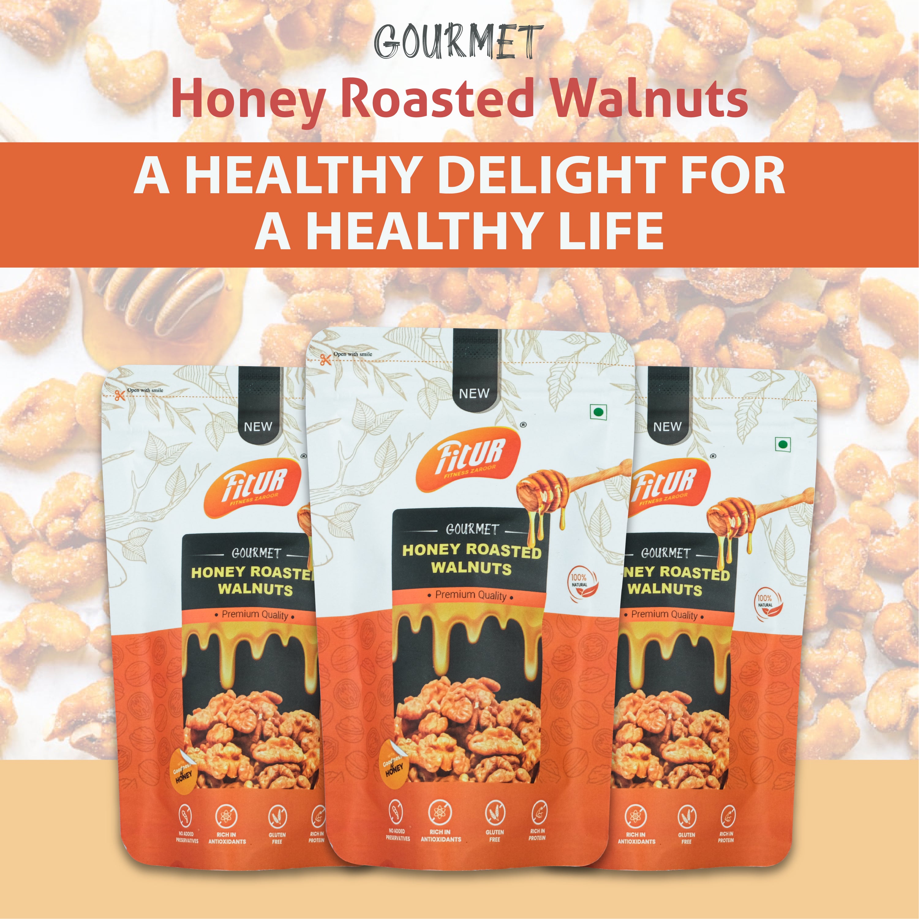 Honey Roasted Walnuts | Super Delicious & Healthy | 80 gm Pack