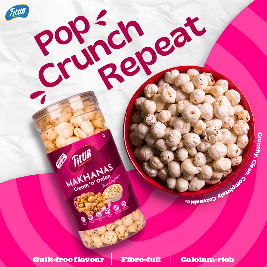 Makhana Cream n Onion + Himalayan Salt n Pepper | Pack of 2 | 80 gm Each Pack